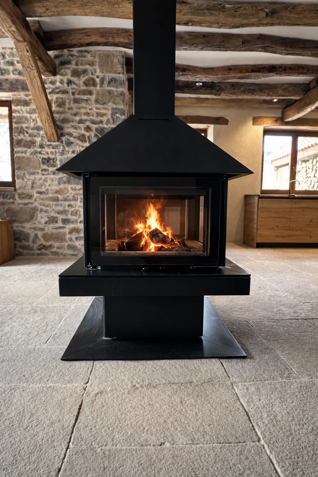 Central four-sided fireplace at Cumbres de Lores
